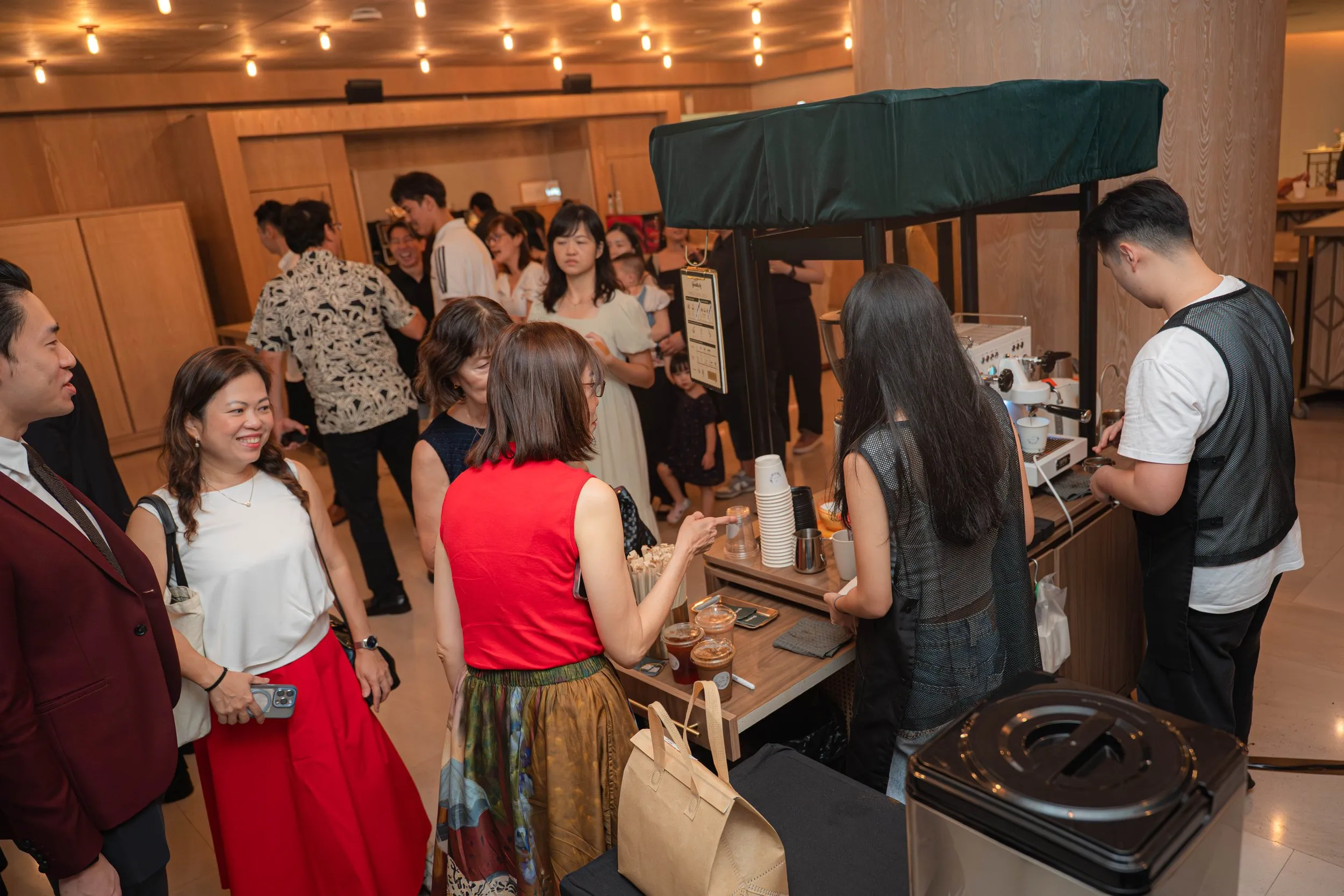 Genista Ln kopi cart at the Seth & Christine wedding, 2026