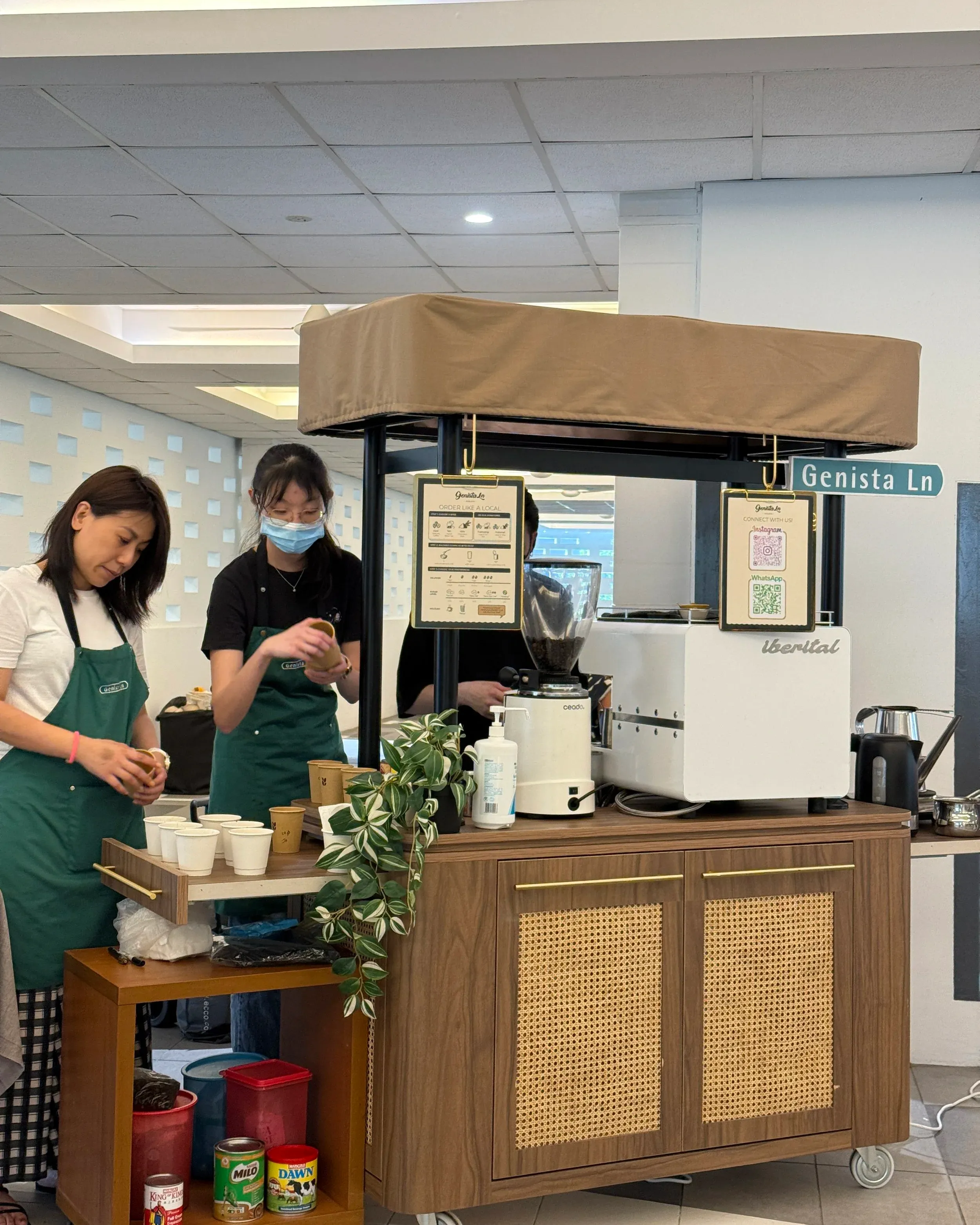 Genista Ln kopi cart at the Joel & Euodia wedding, 2025